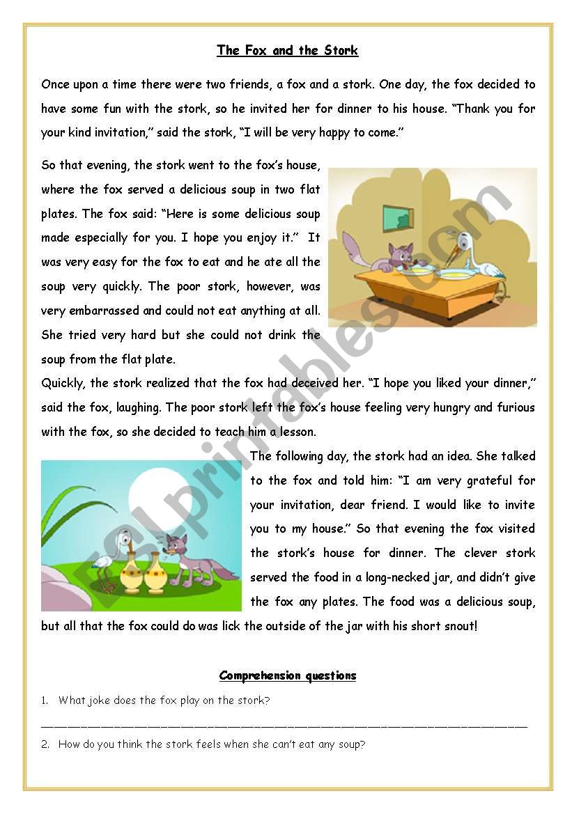 Fable - The Fox and the Stork worksheet