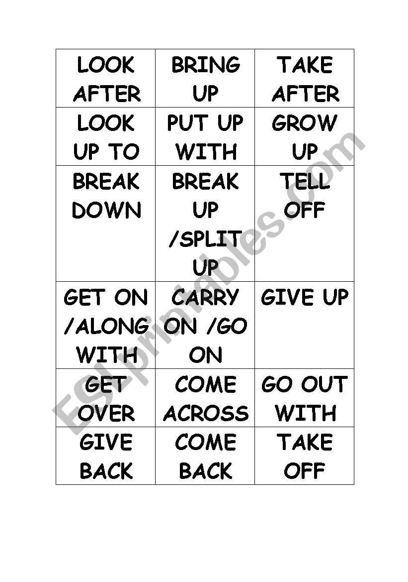 phrasal verbs game worksheet