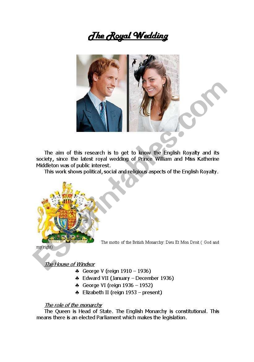The Royal Wedding worksheet