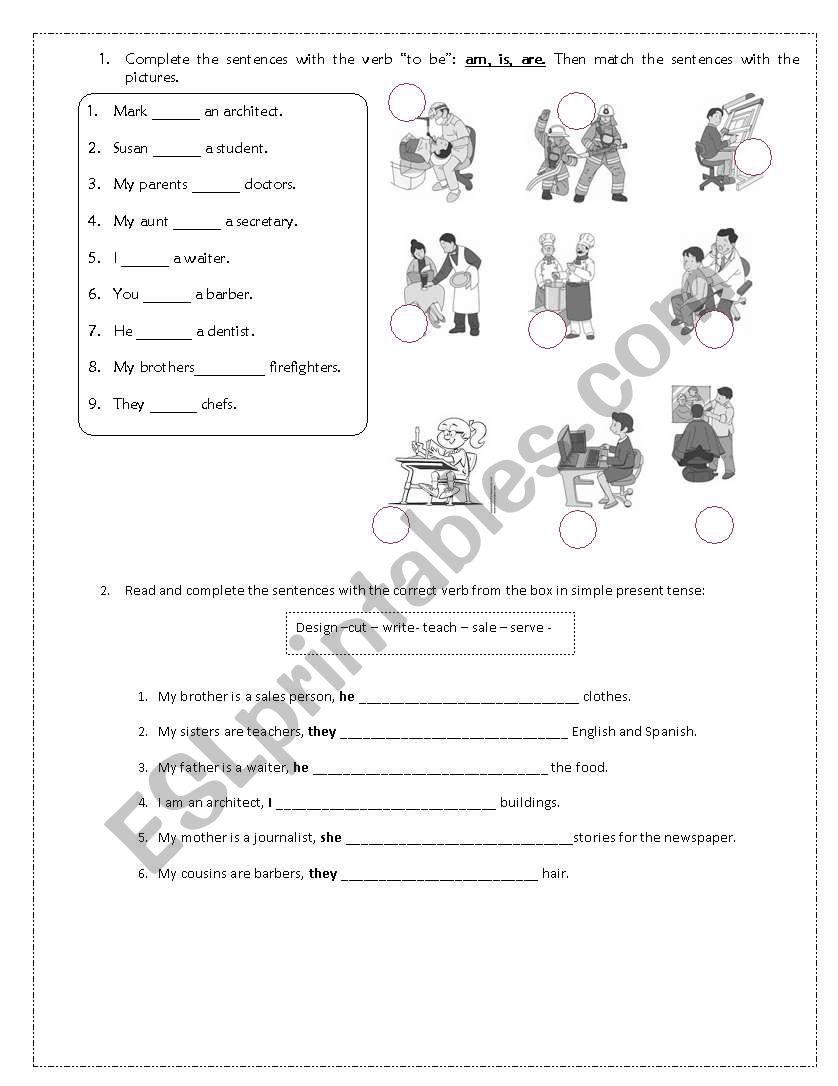 jobs and occupations -verb BE and simple present tense verbs