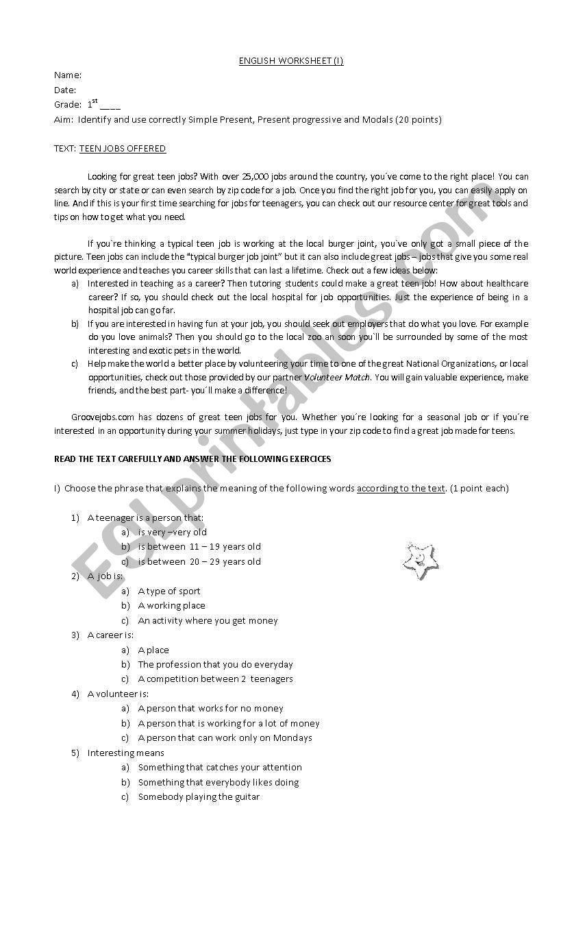 Reading Comprehension worksheet