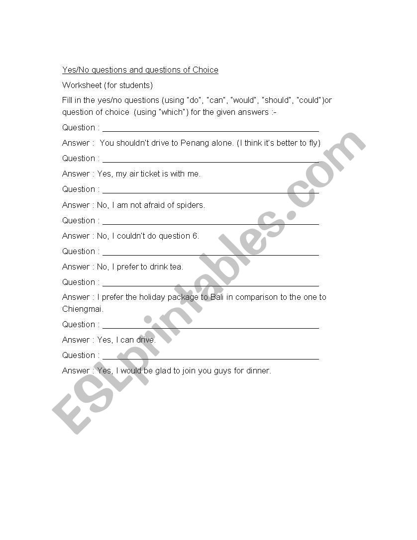Questioning :  5W and 1H worksheet