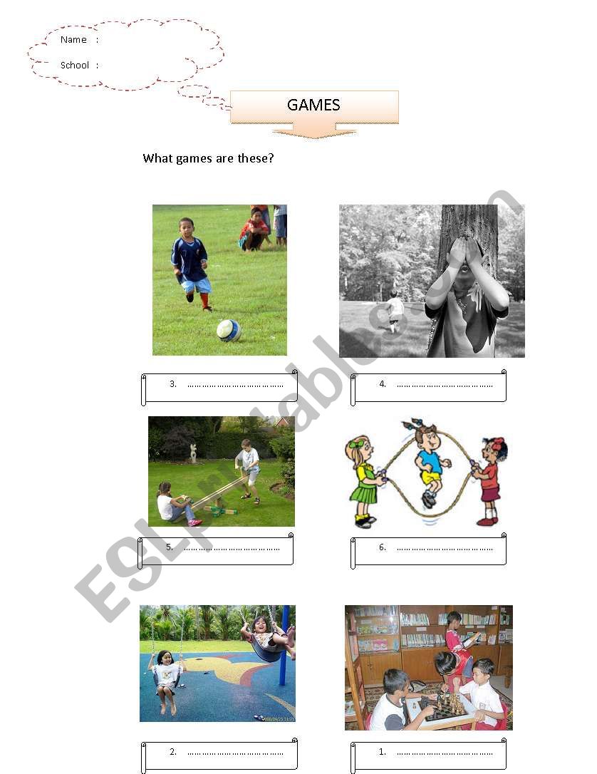 traditional games worksheet