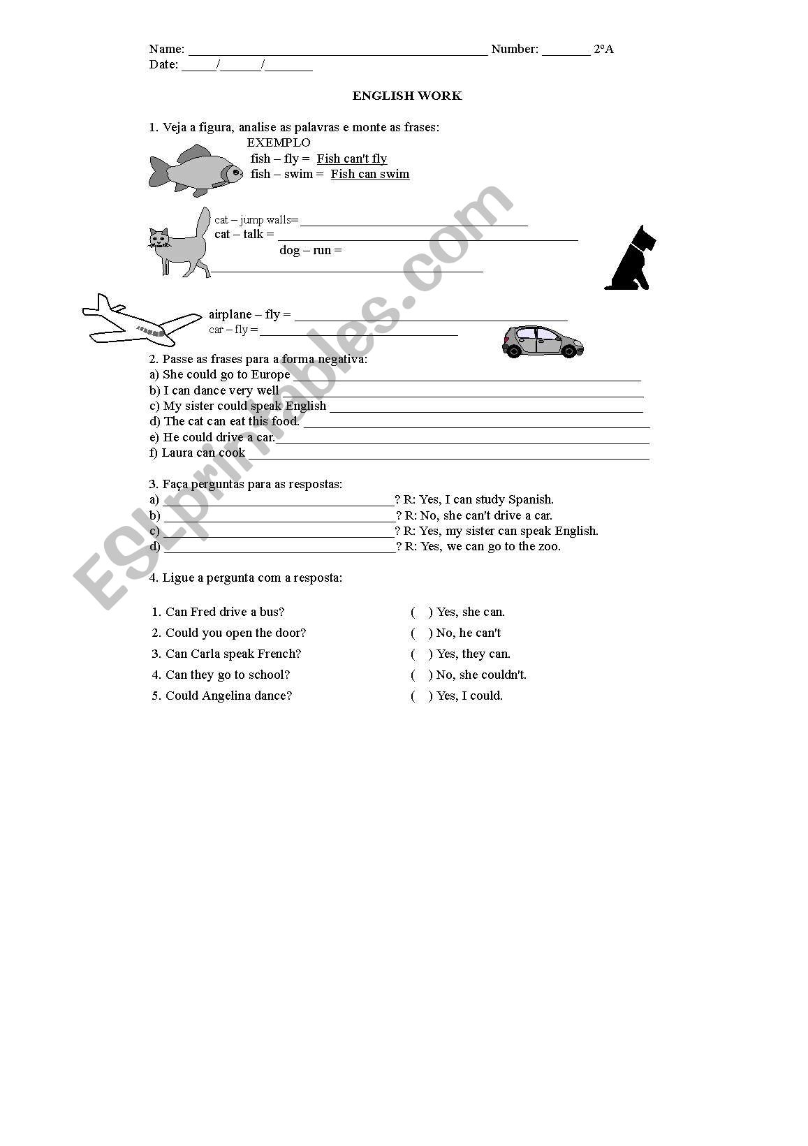 Can / Could exercises worksheet