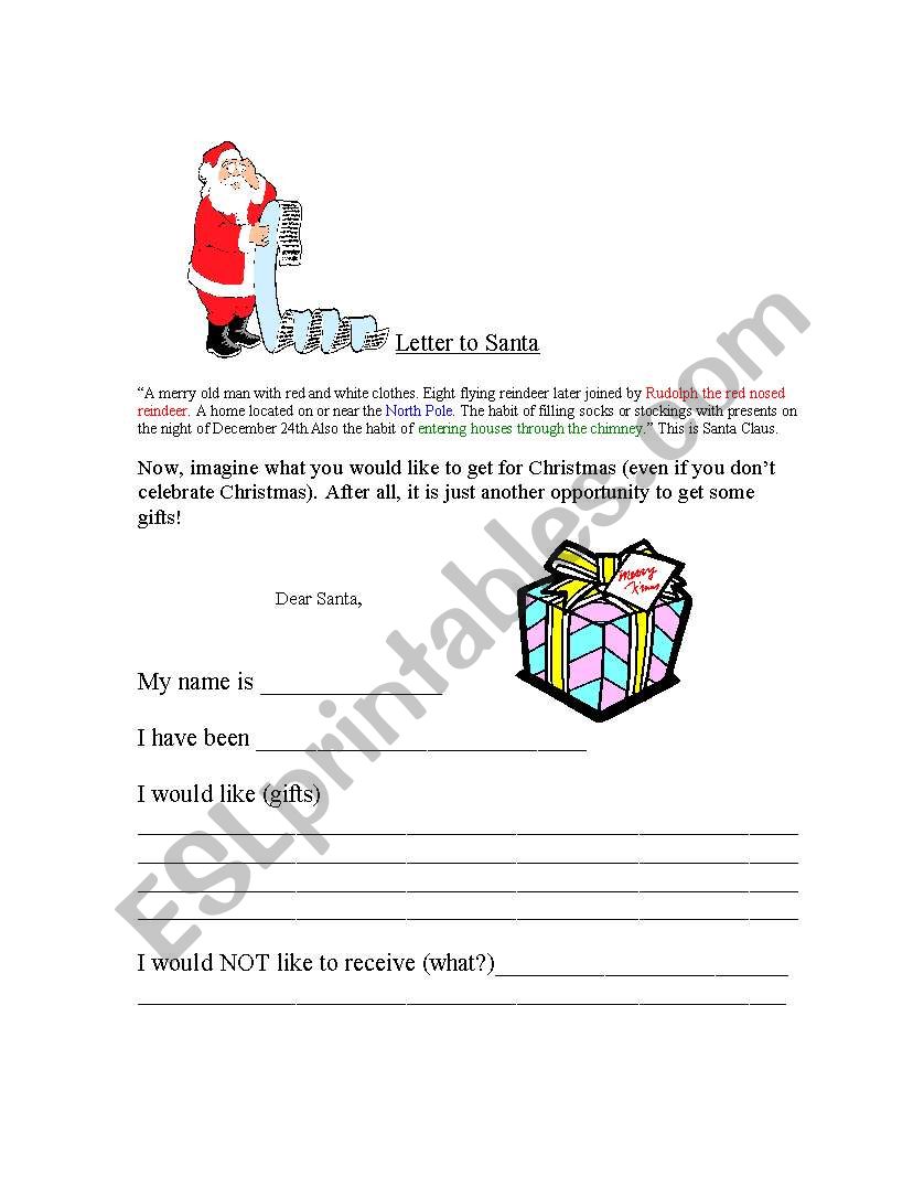 A Christmas Letter worksheet