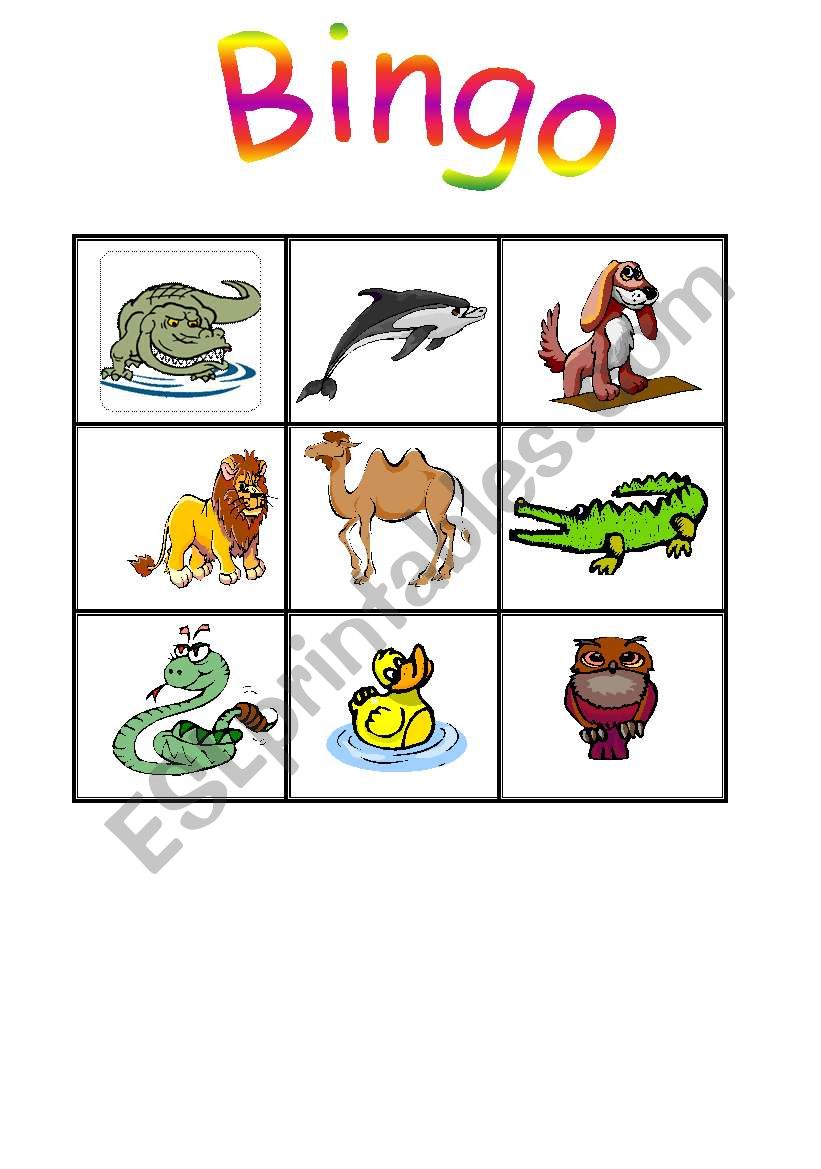 animals bingo worksheet