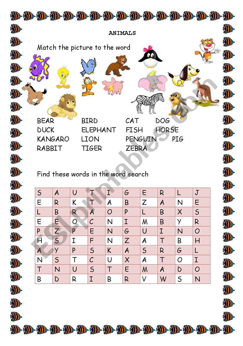 animals  worksheet