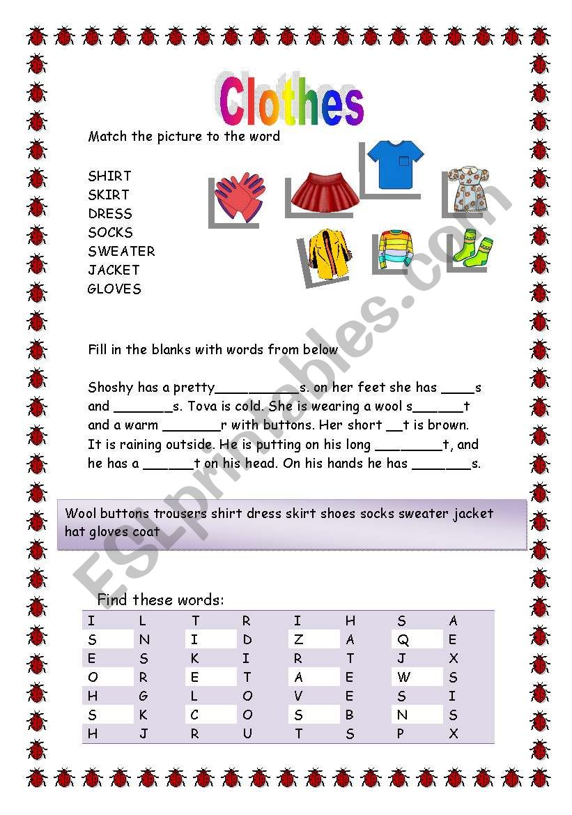 clothes worksheet