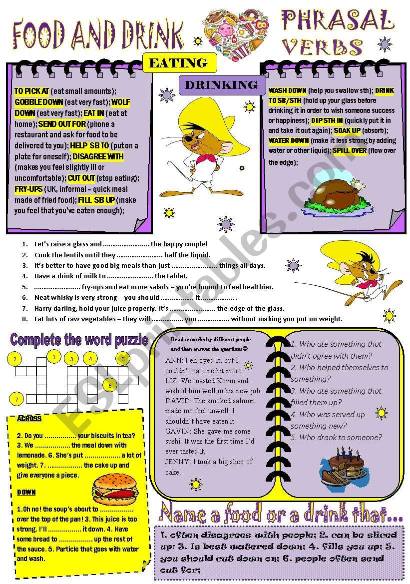 Phrasal verbs FOOD and DRINK worksheet