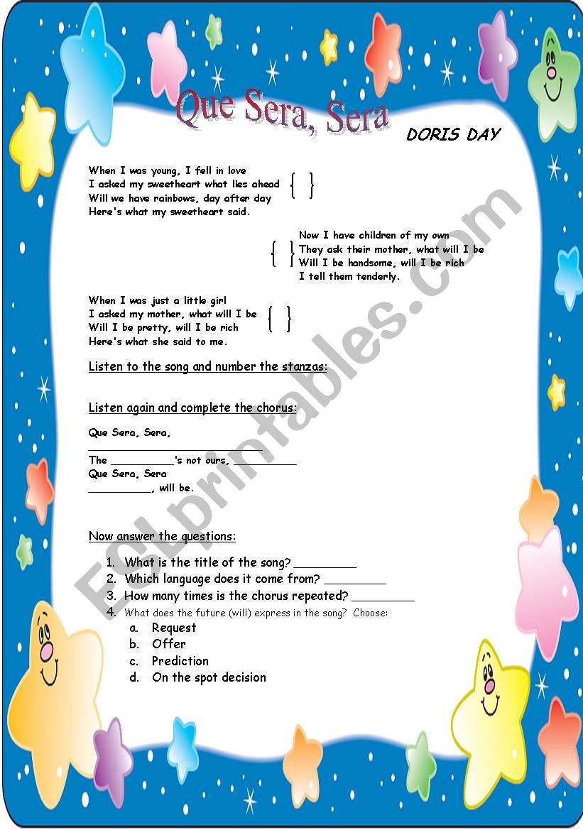 Que sera, sera worksheet