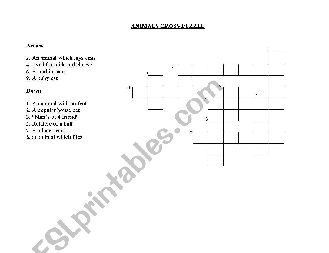 animal cross puzzle worksheet
