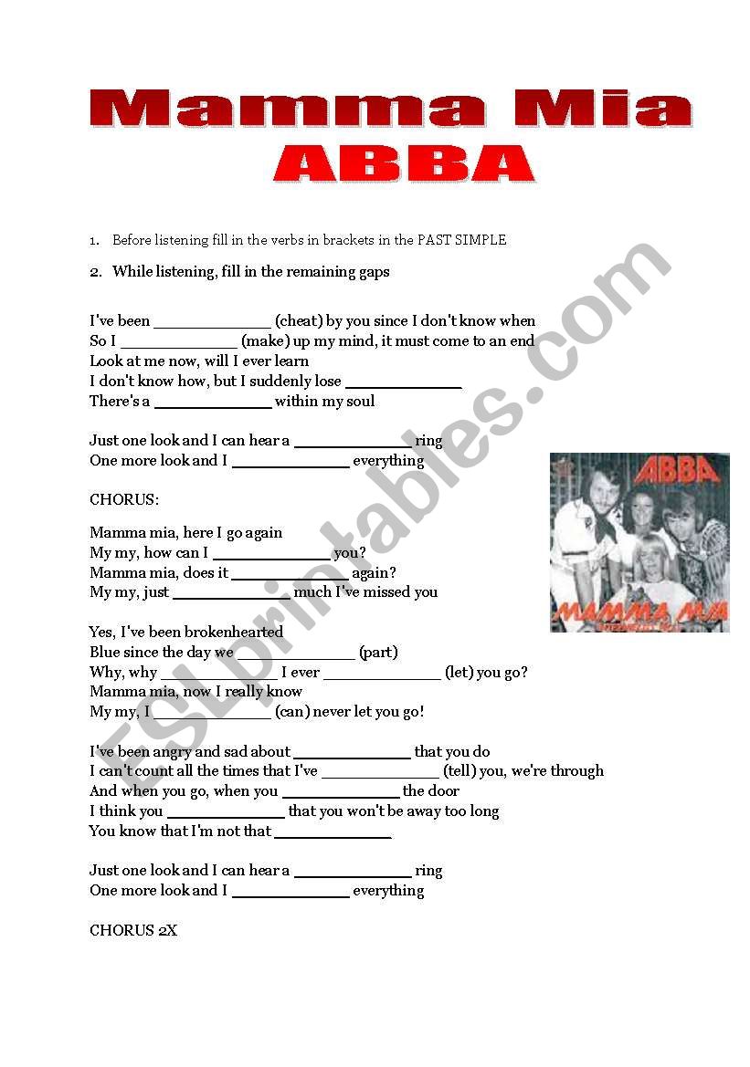 Mamma Mia - ABBA worksheet