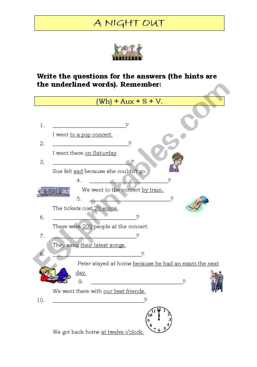 A night out worksheet