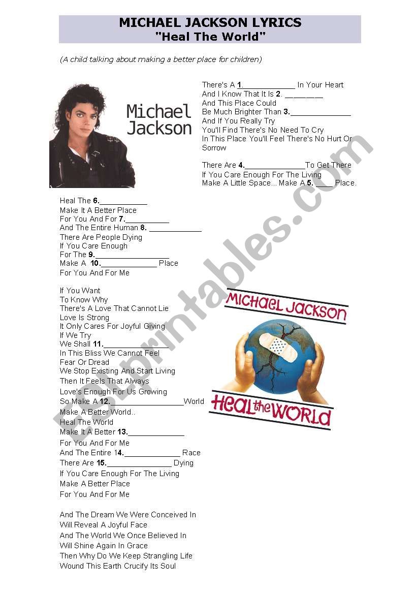 Heal the world worksheet