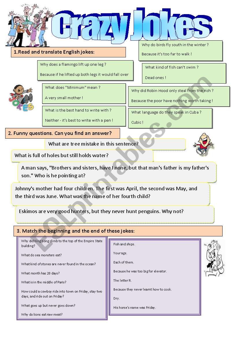 English jokes and funny questions (with answers) - ESL worksheet by  englishspb