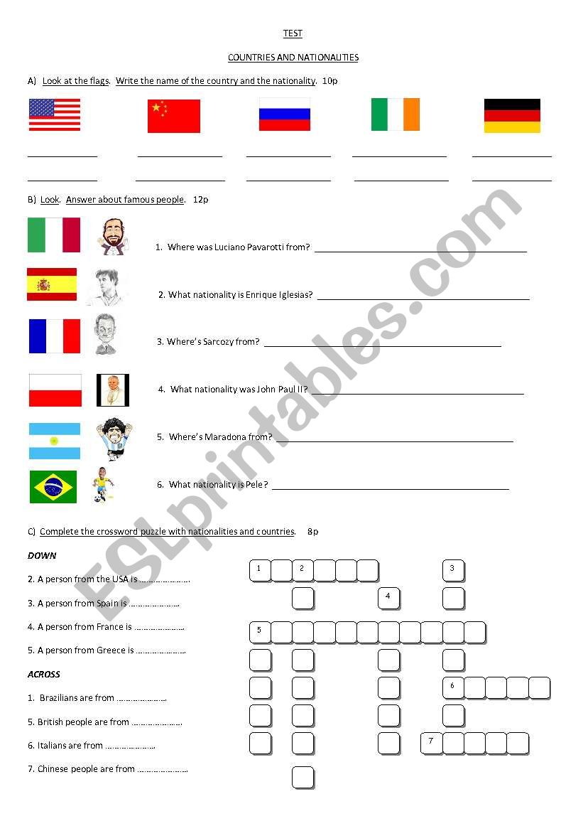 COUNTRIES AND NATIONALITIES worksheet