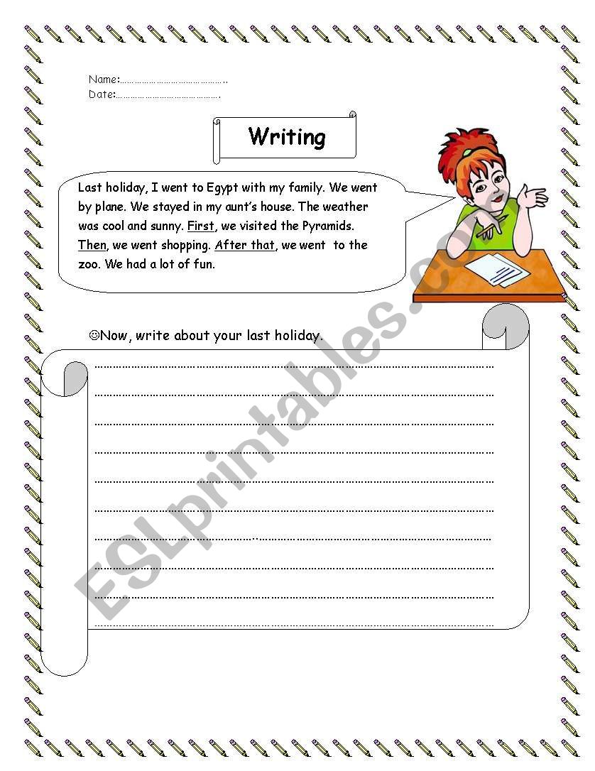 Write about your last holiday worksheet