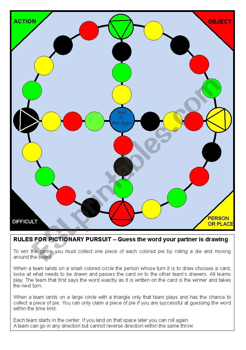 Pictionary Pursuit Board Game worksheet