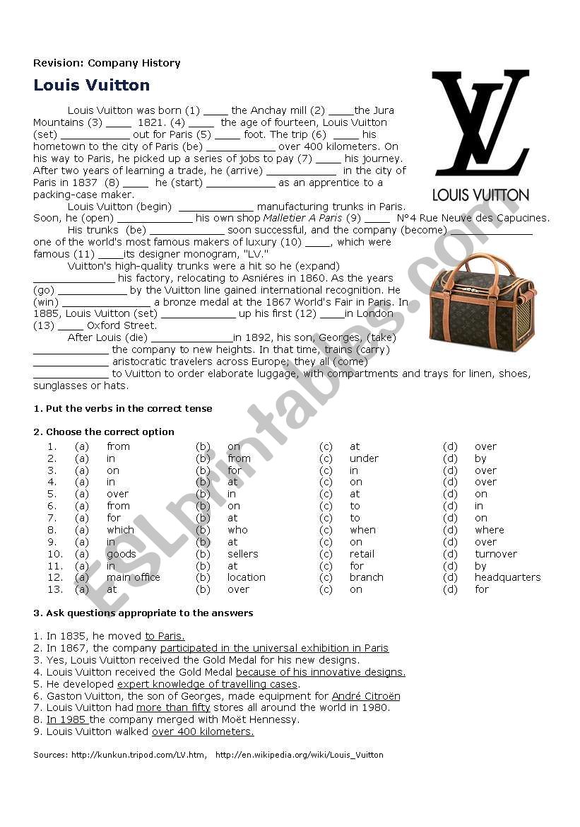 Louis Vuitton Company History - ESL worksheet by Cris M