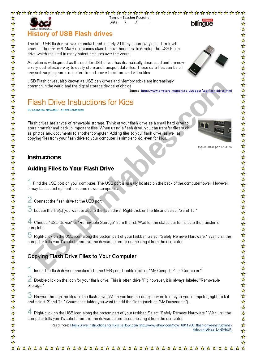 USB Flash Drive worksheet