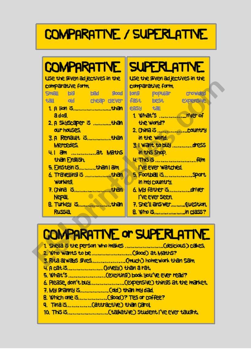 comparative or superlative worksheet