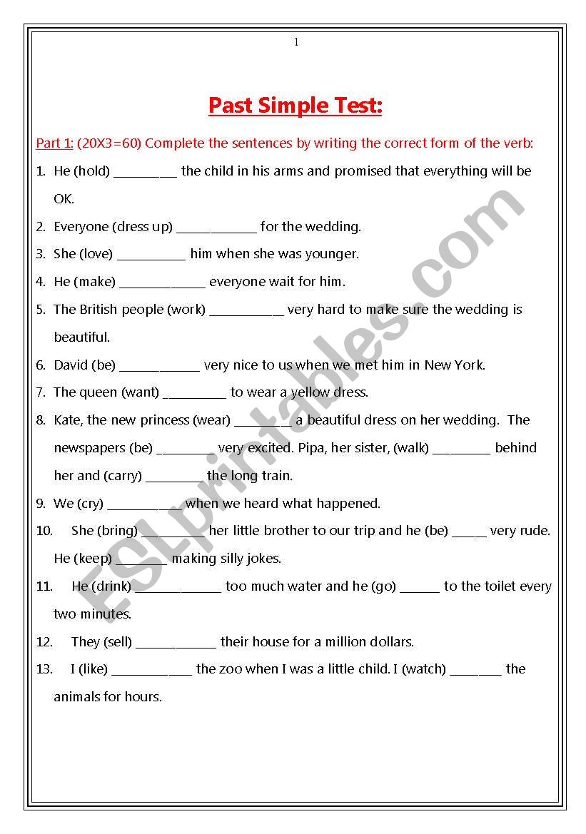 Past Simple Test (including irregular verbs)