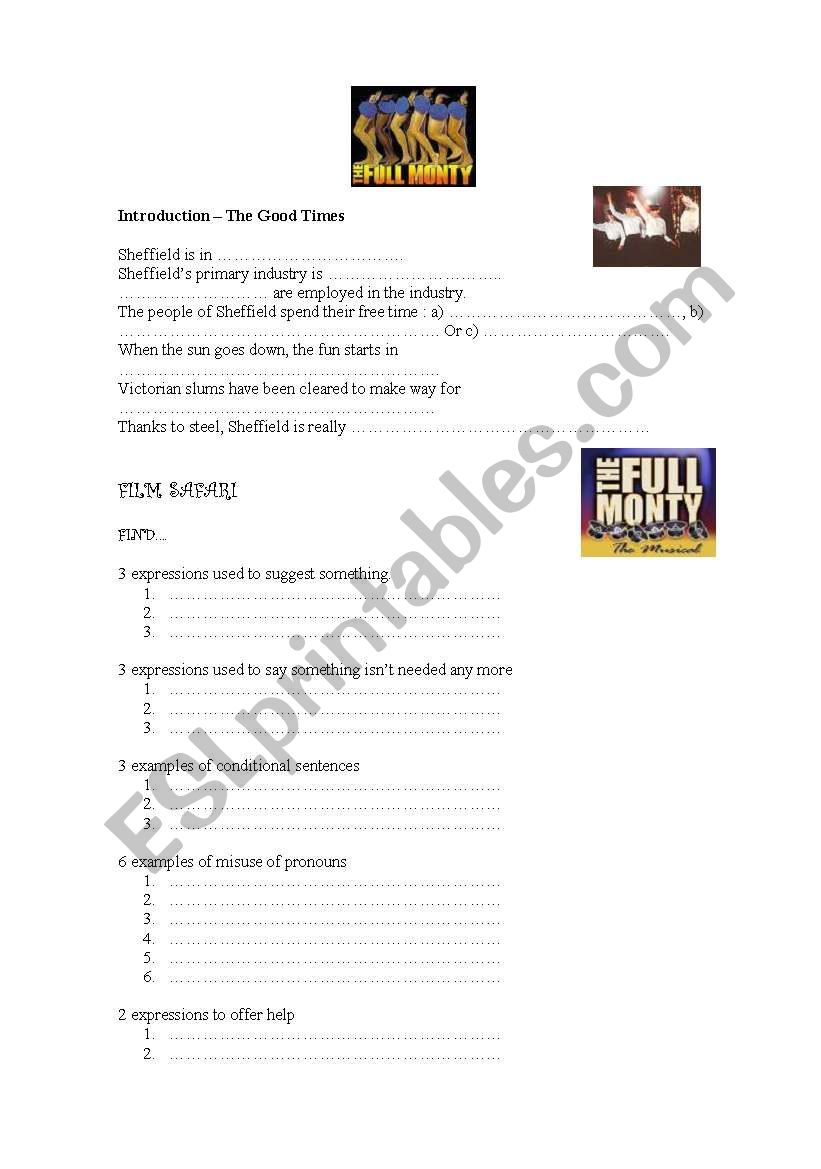 The Full Monty worksheet