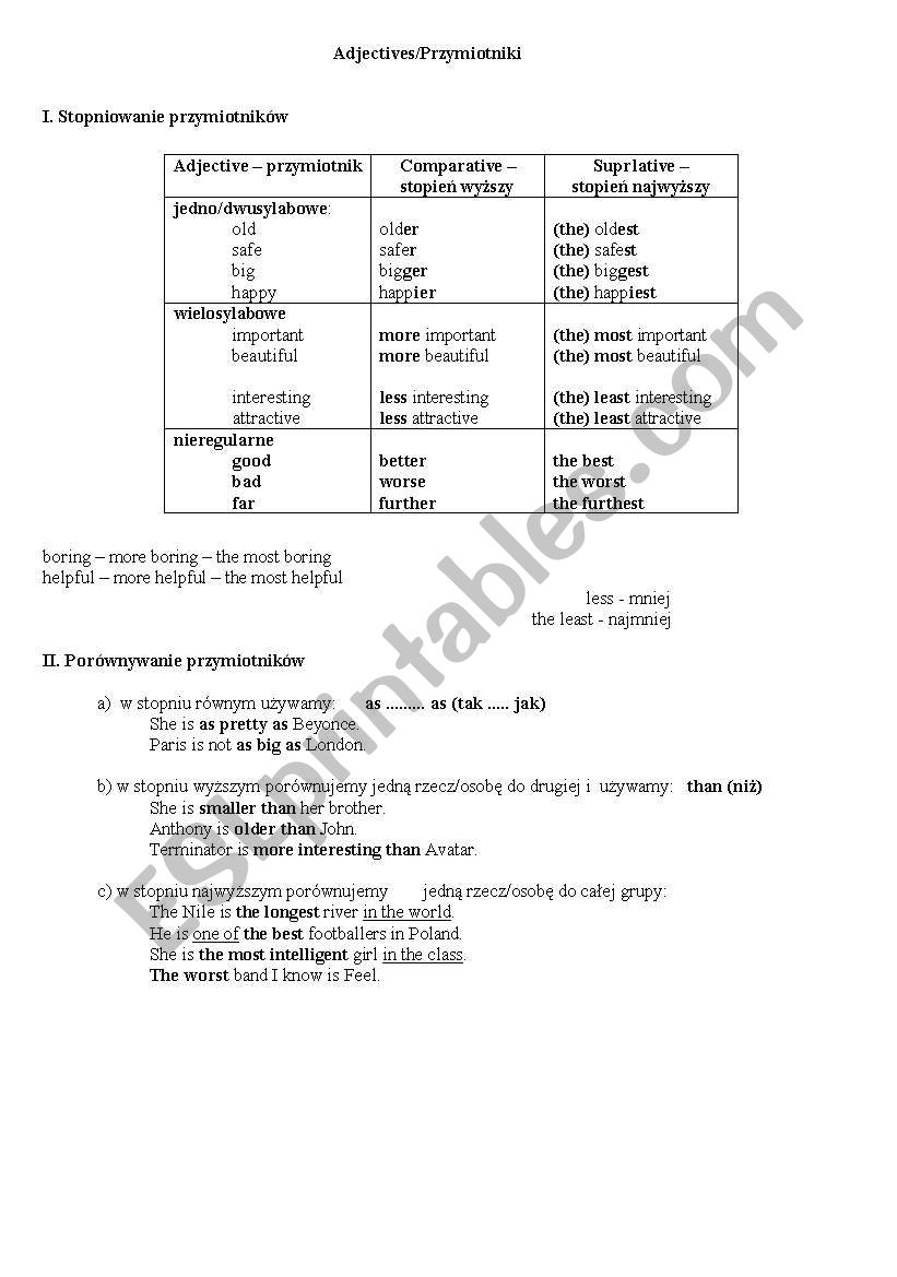 Adjectives worksheet