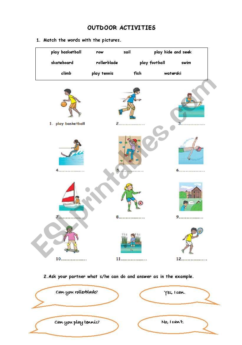 outdoor activities-Can worksheet