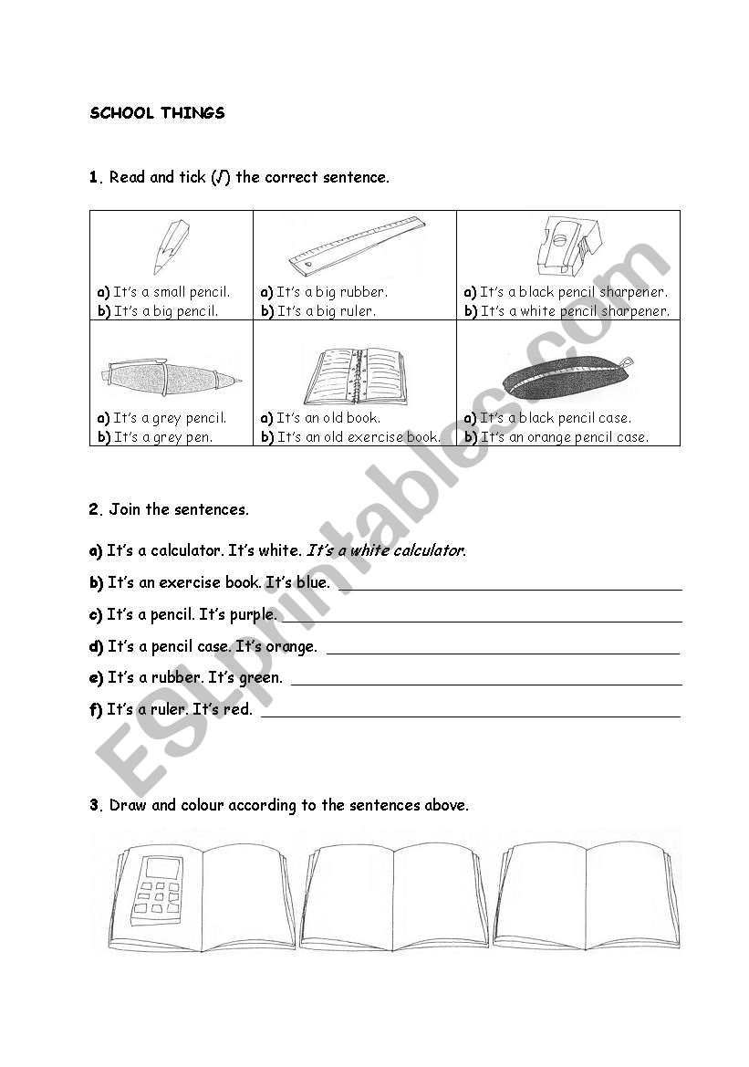 school things with pictures worksheet