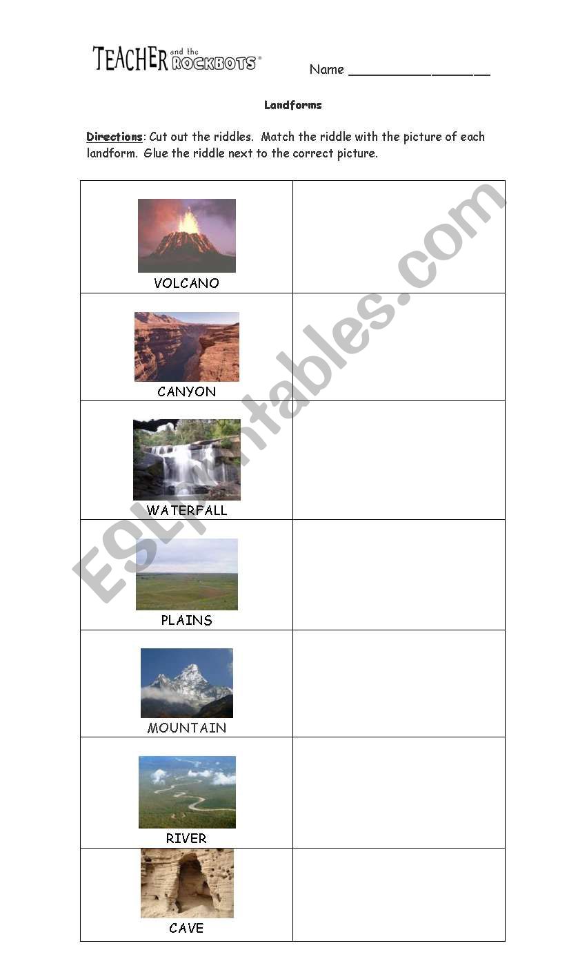 Riddle Landforms worksheet