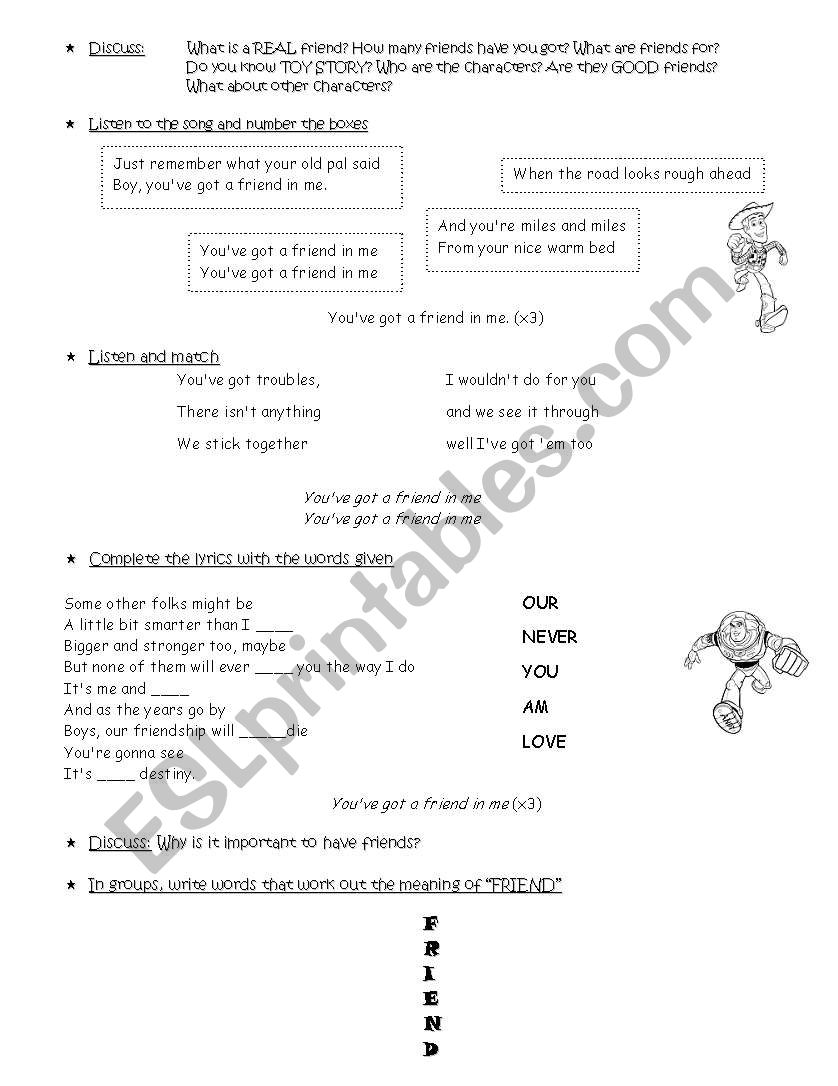 Toy Story Song You Ve Got A Friend In Me Esl Worksheet By Any S Toy Story Song You Ve Got A Friend In Me Esl Worksheet By Any S