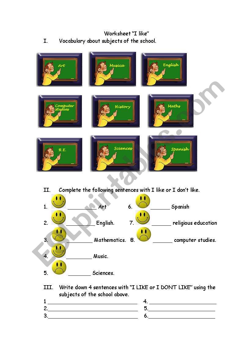 verb I like worksheet