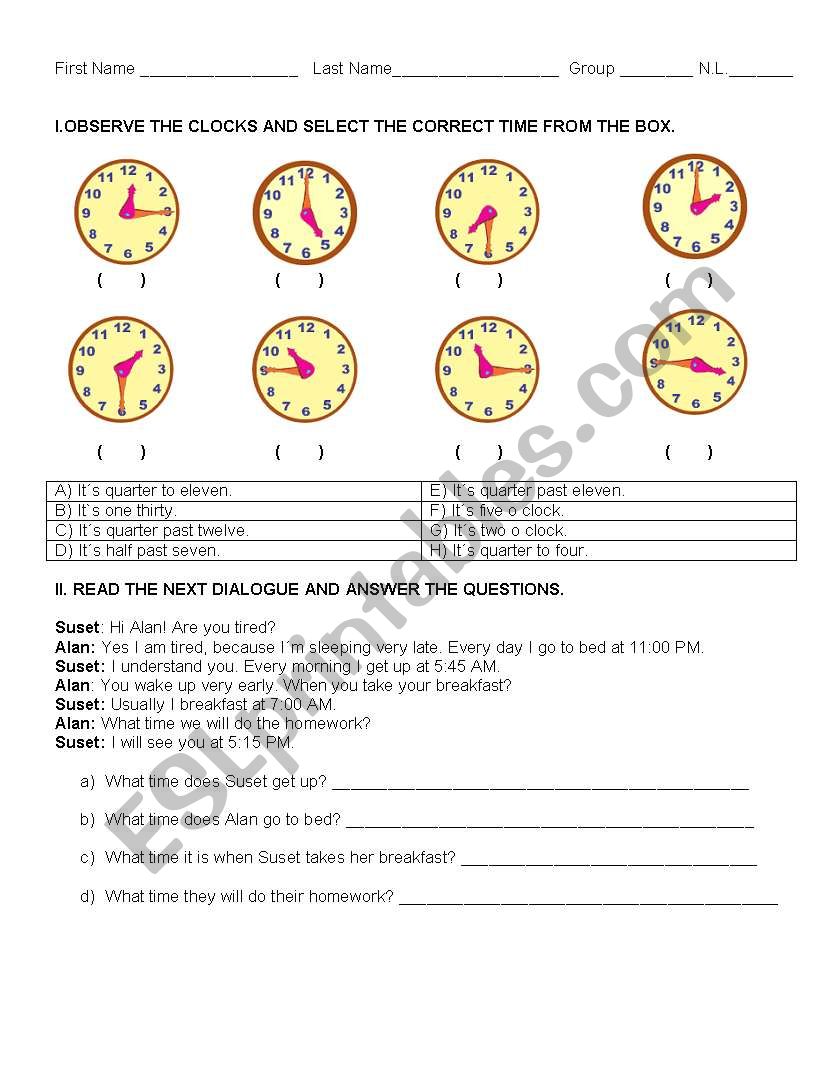 the watch worksheet