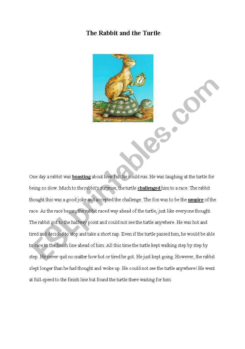the rabbit and the turttle worksheet
