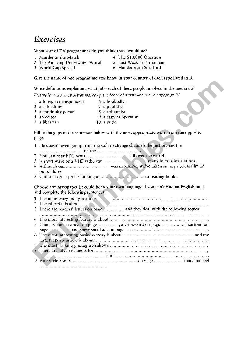 Media worksheet