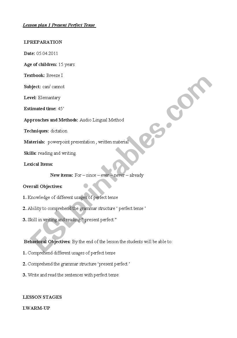 present perfect tense worksheet