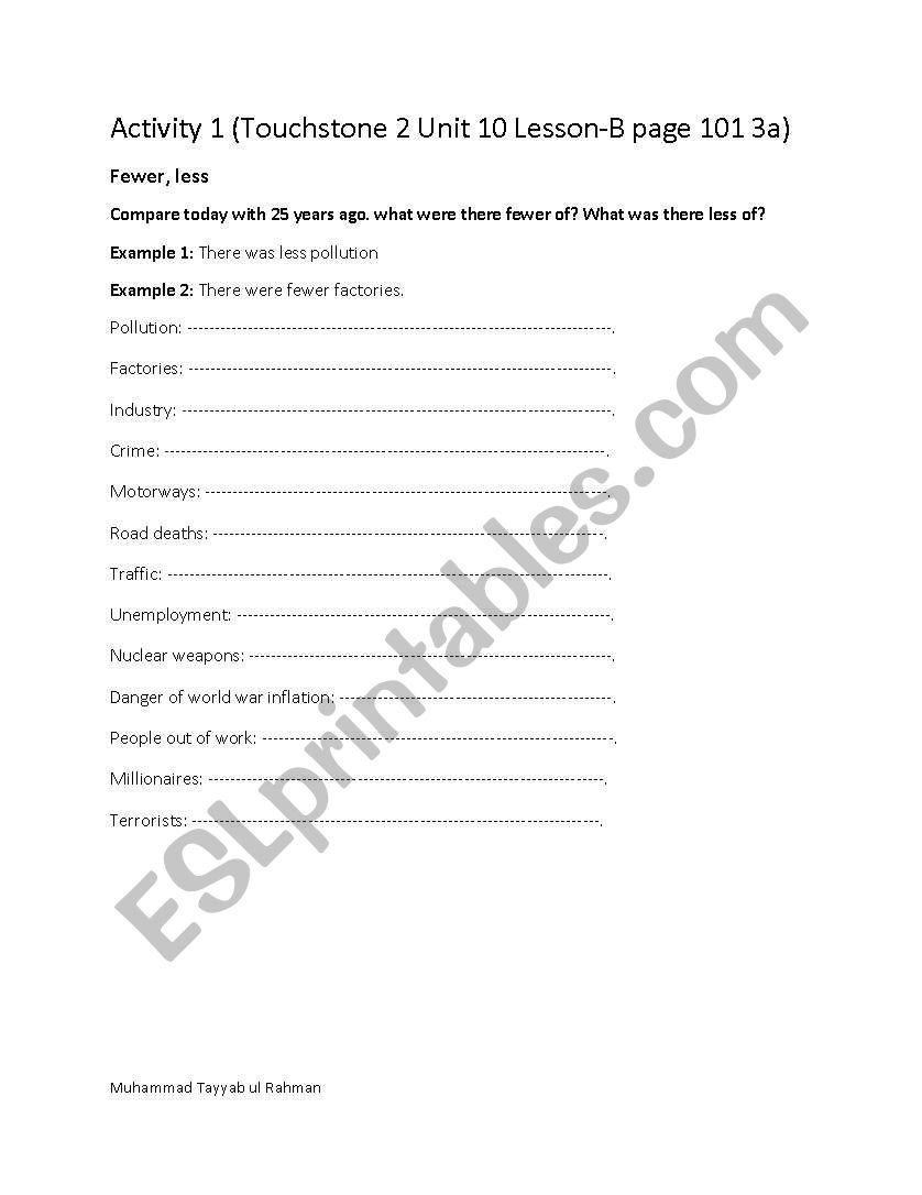 Less or Fewer worksheet