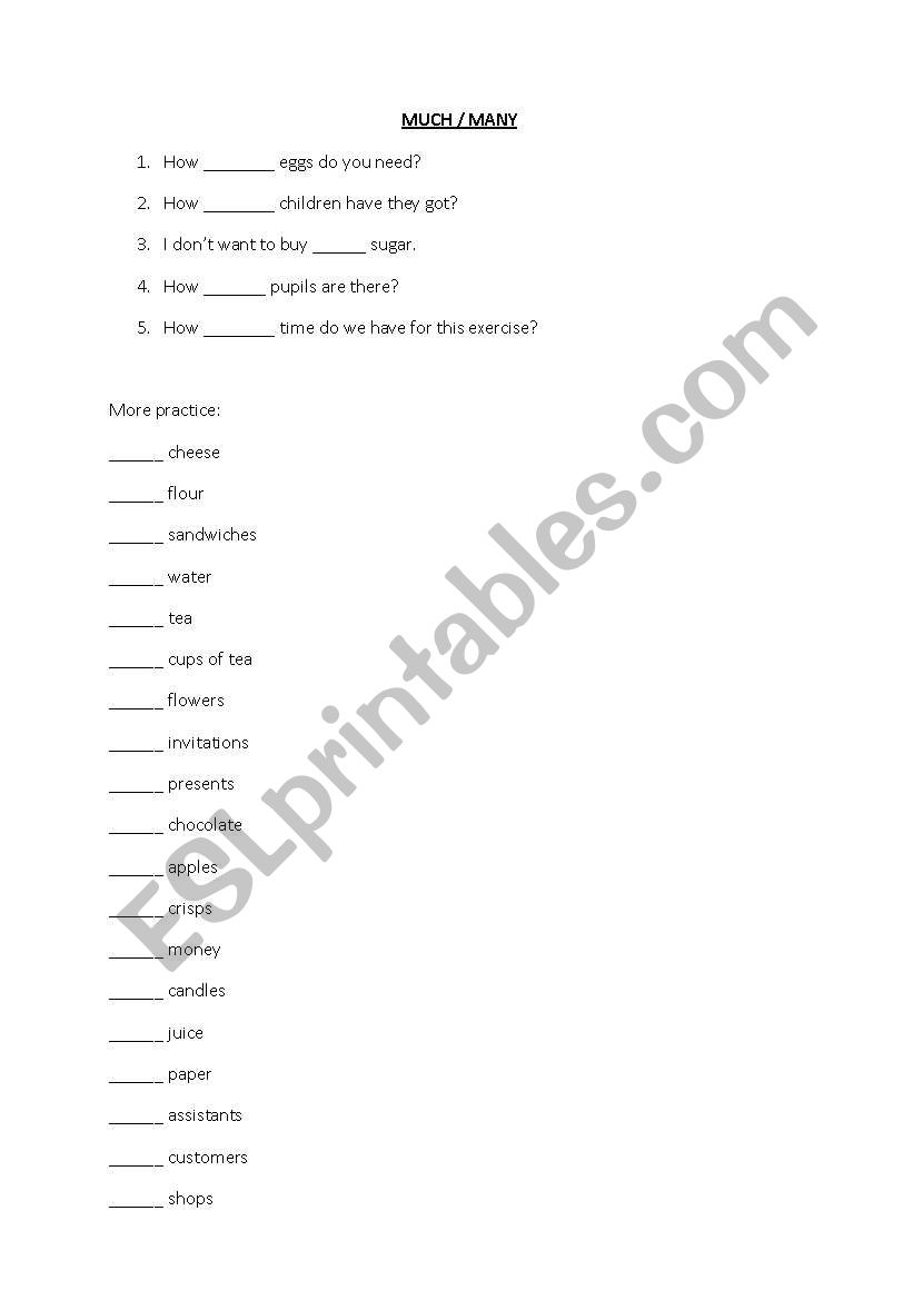 much / many worksheet