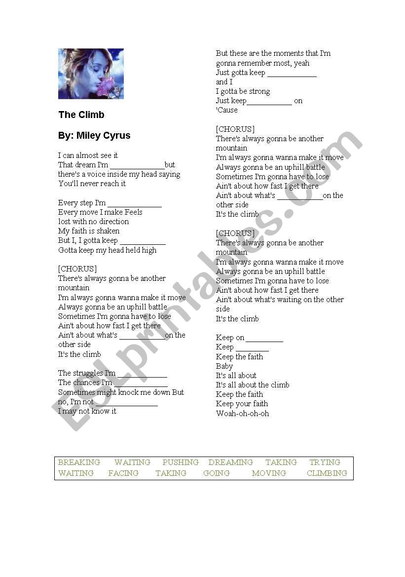 Miley Cyrus - The Climb worksheet