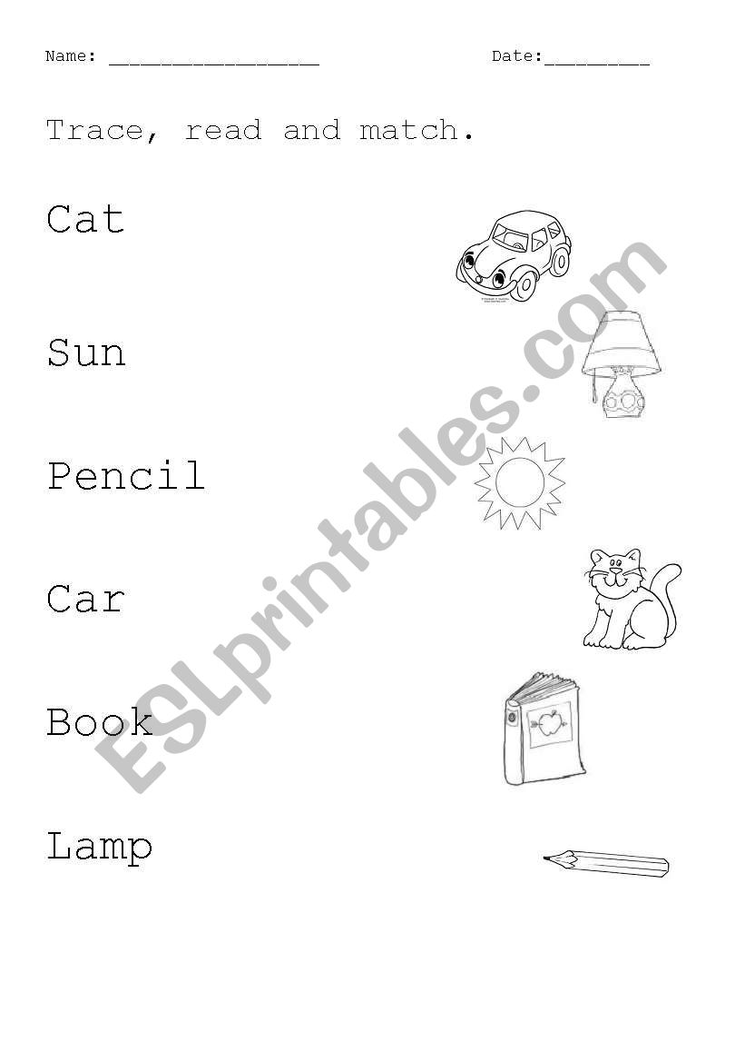 Trace, read and match worksheet