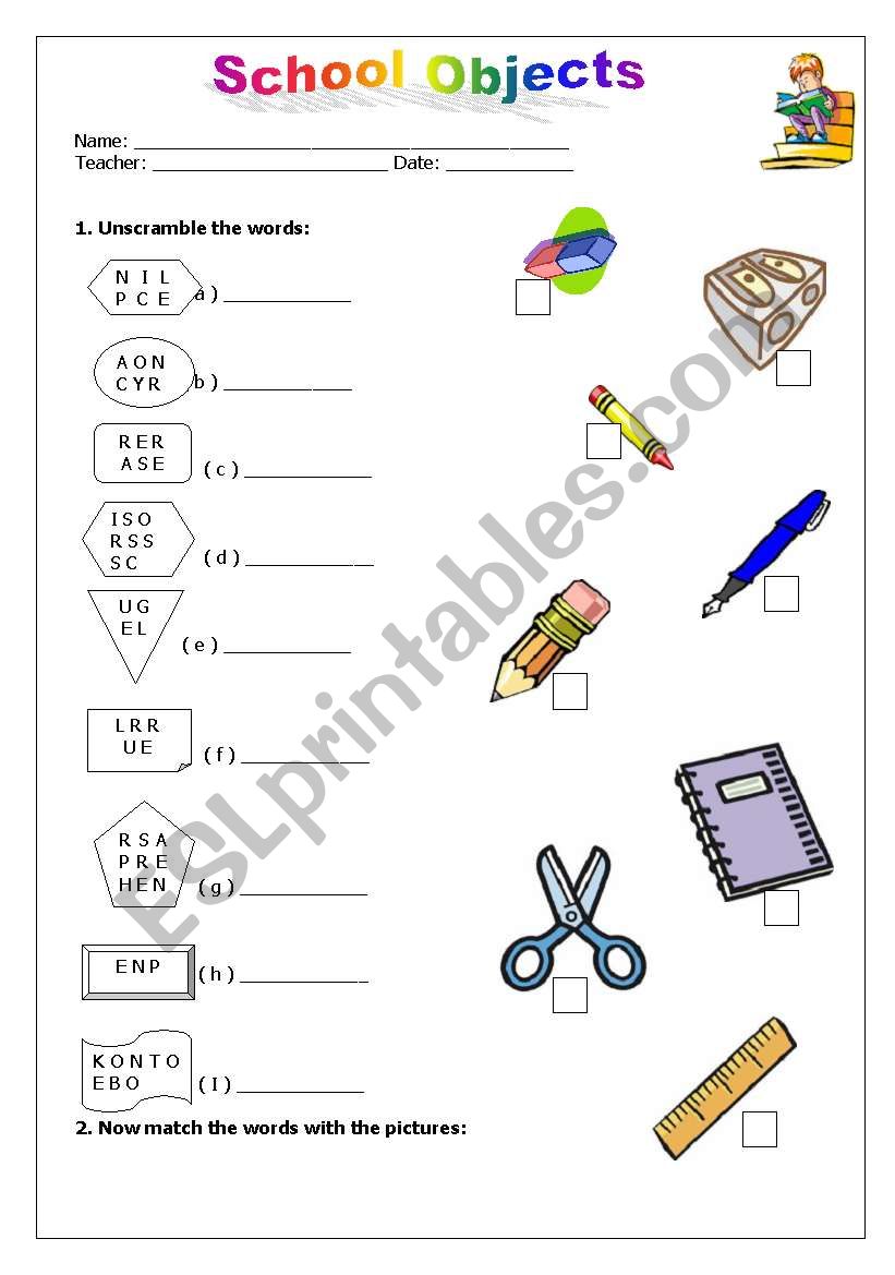 School Objects worksheet