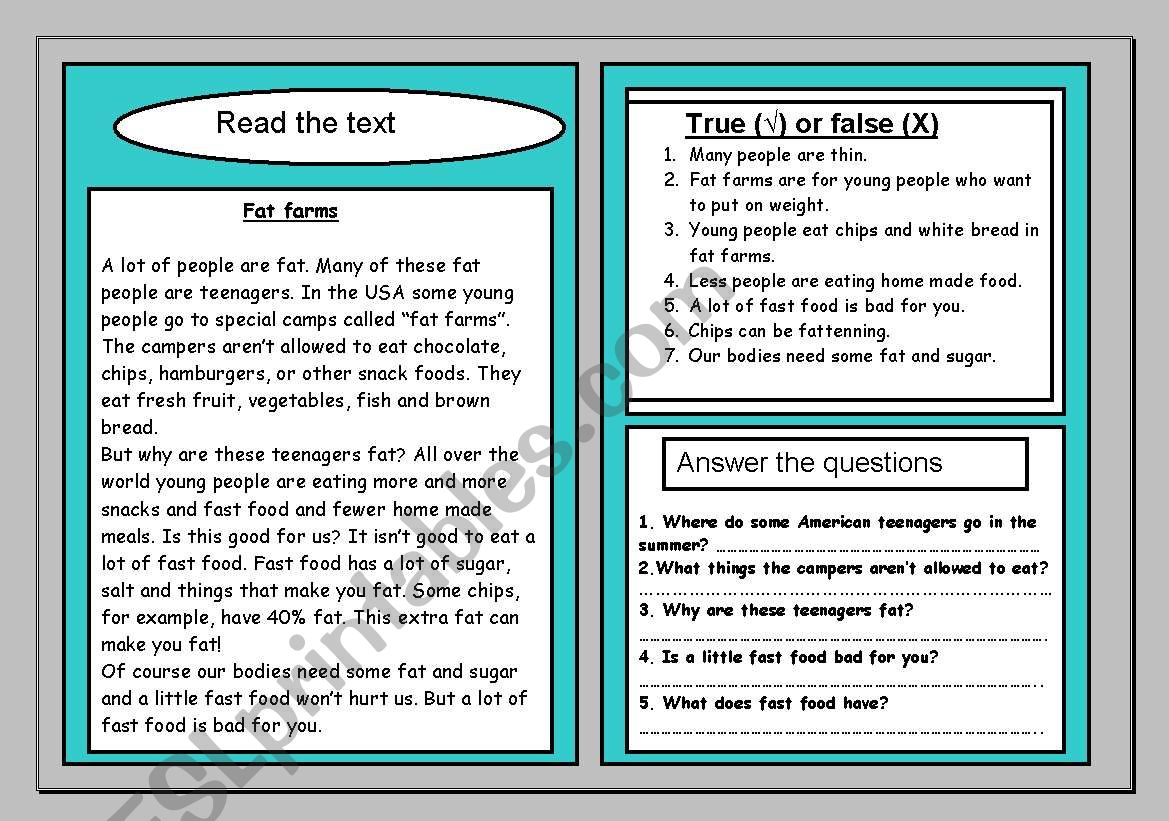 Reading comprehension worksheet