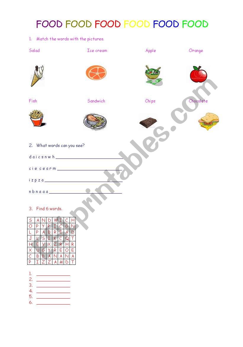 food worksheet