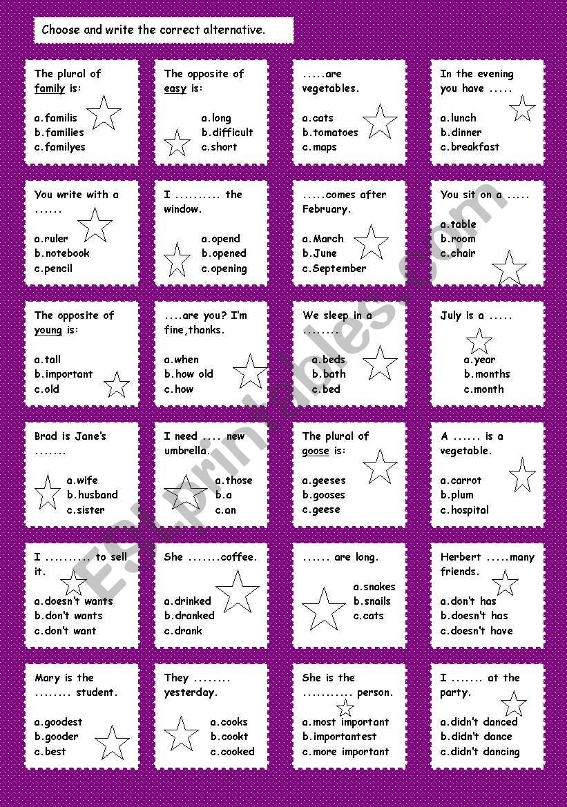 Multiple choice 4 worksheet