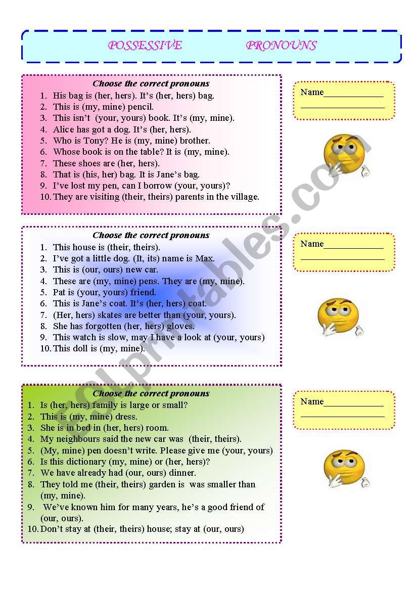 possessive pronouns worksheet