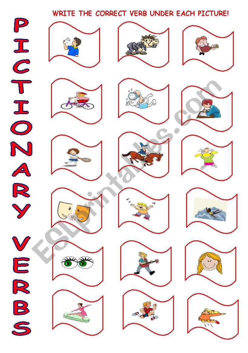 PICTIONARY and  WRITING exercise about VERBS