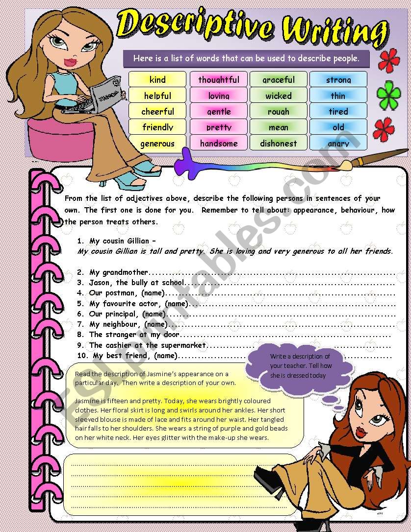 Descriptive Writing - Editable - * Answer Key Included * four tasks *editable