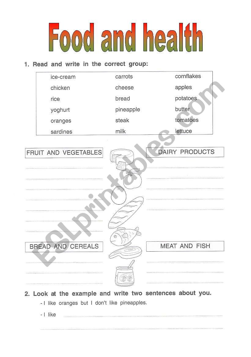 food and health worksheet