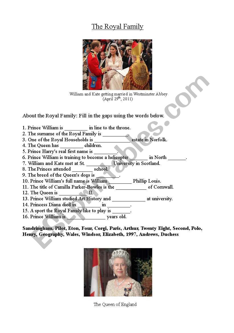 The Royal Family worksheet